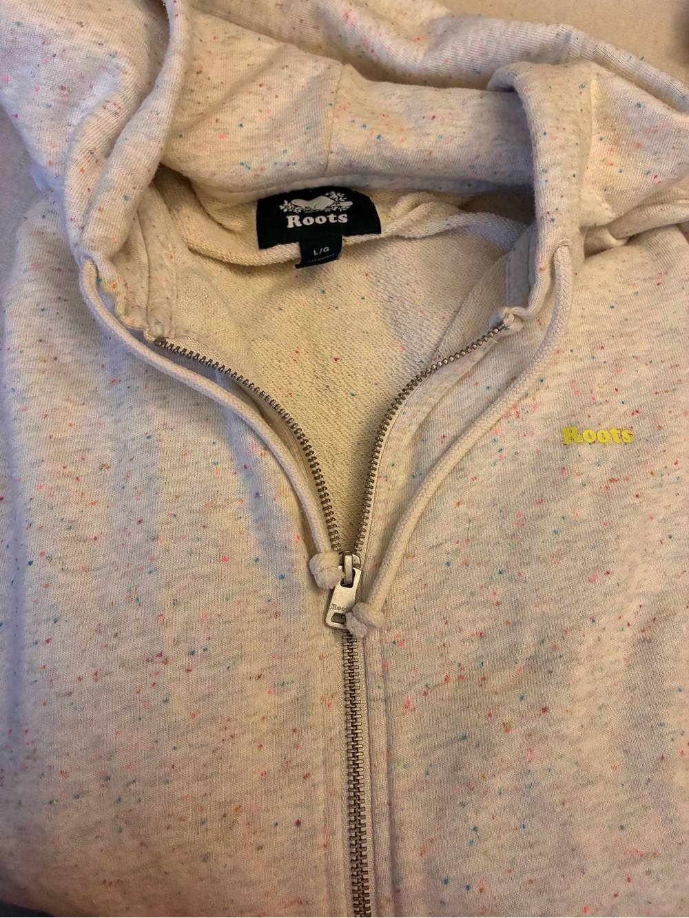 Roots unisex Cream Speckled Zip Hoodie with Multicolor Dots
